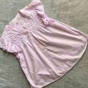 Xirena Luna Cotton Poplin Ruffle Sleeve Button Front Embroidered Top Baby Pink